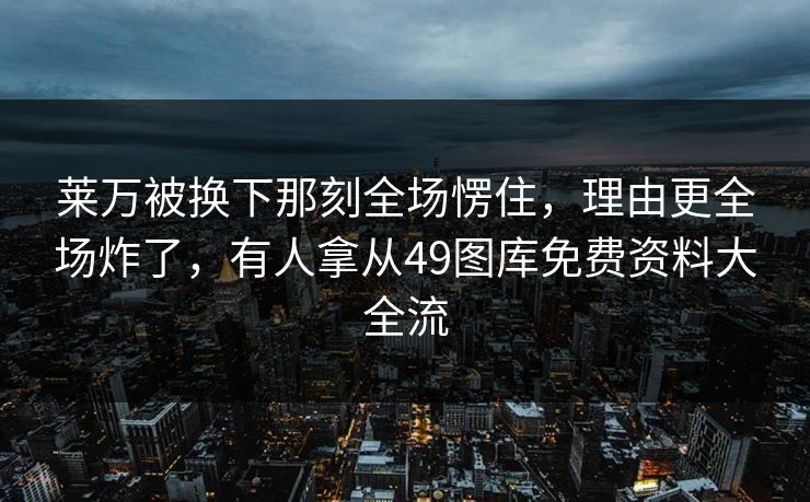 莱万被换下那刻全场愣住，理由更全场炸了，有人拿从49图库免费资料大全流